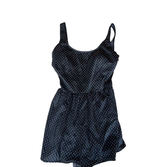 80s Honor's Women's Swimwear Dress One Piece Bathing Suit Polka Dot Blue Size 12 - Picture 2 of 9